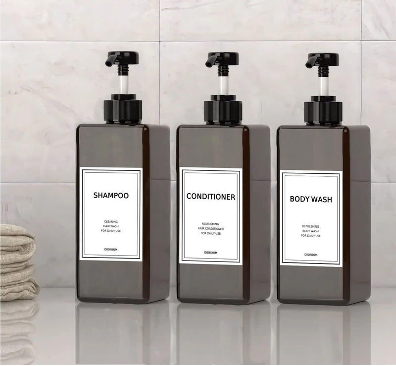 DIDROOM Shampoo and Conditioner Dispenser, Refillable Shampoo and Conditioner Bottles Set with Labels - Empty Shower Plastic Dispenser (21oz) - Image 2